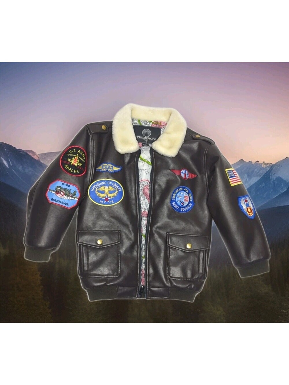 AVIATOR A2 WW2 BOMBER JACKET MAVERICK FLIGHT PILOT PATCHES KID YOUTH SMALL 6 7 8